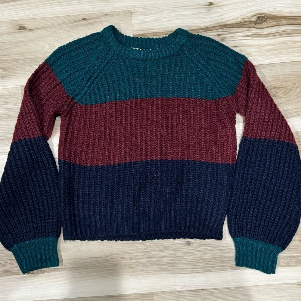 Colorblock Crewneck Sweater - Teal, Burgundy & Navy